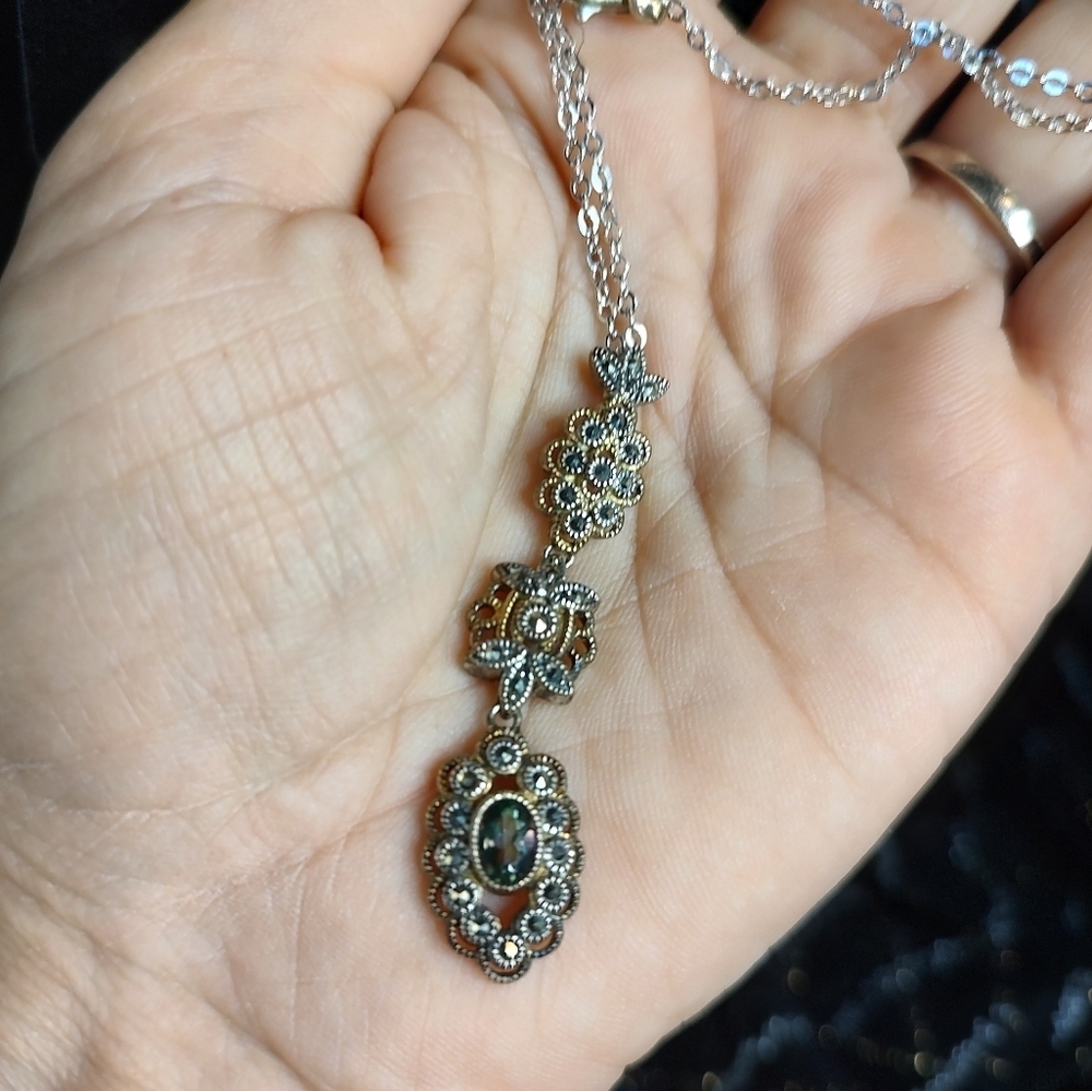 Judith Jack Necklace 925 Sterling Silver Triple Drop Marcasite - Picture 5 of 15